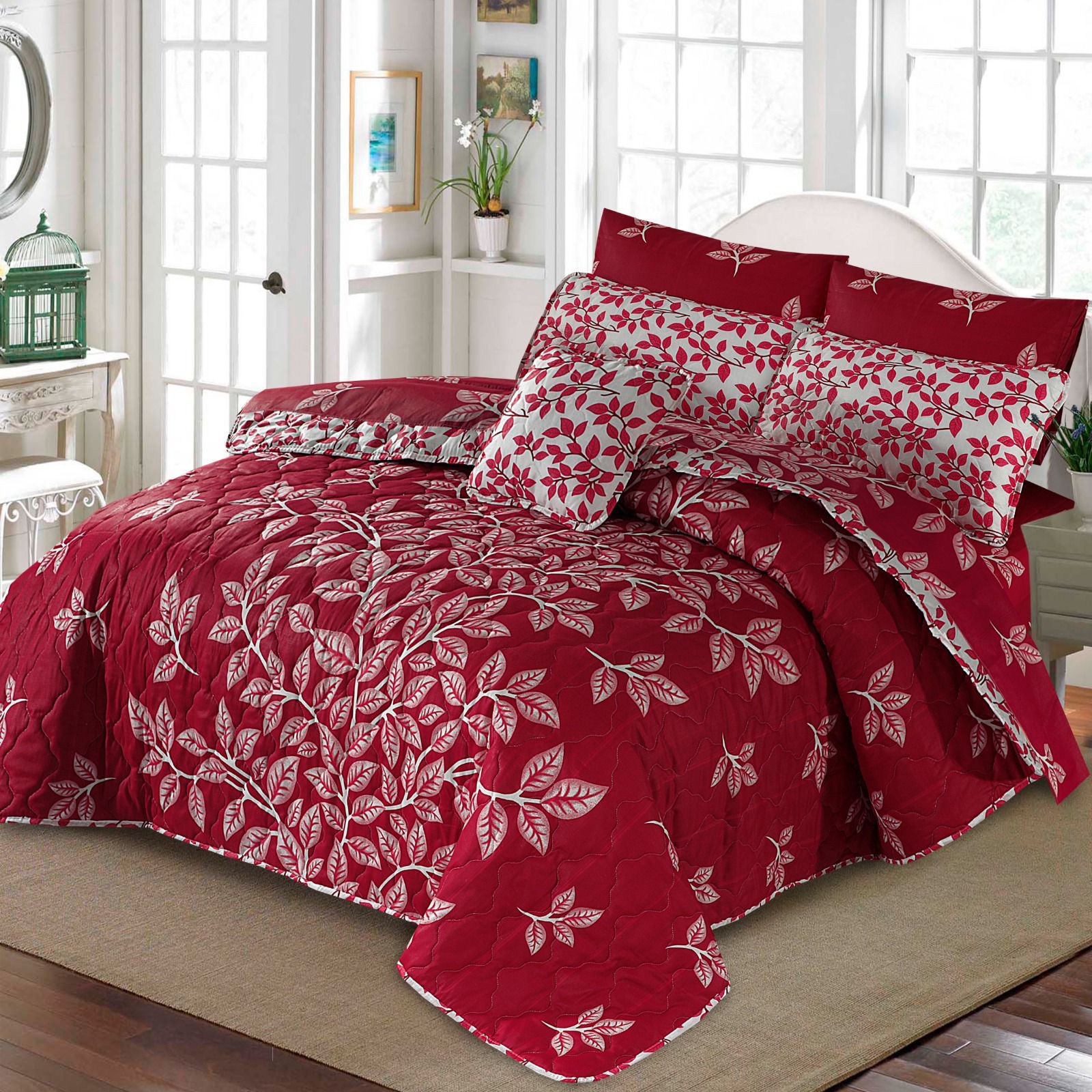 7 Pcs Quilted Comforter Set – Red Patti