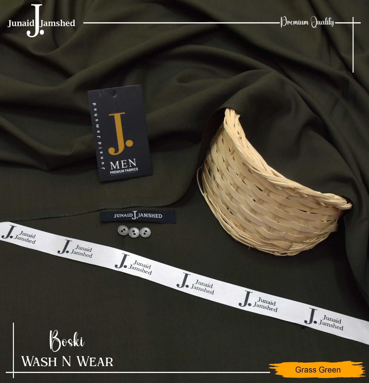 J. Junaid Jamshed wash and Wear Booski - Grass Green