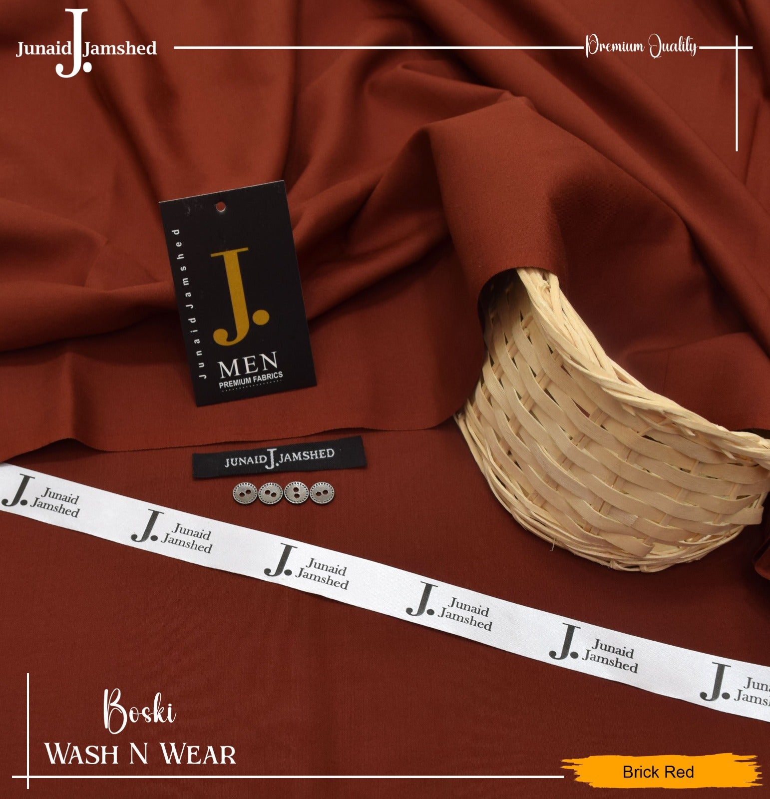 J. Junaid Jamshed wash and Wear Booski - Brick Red