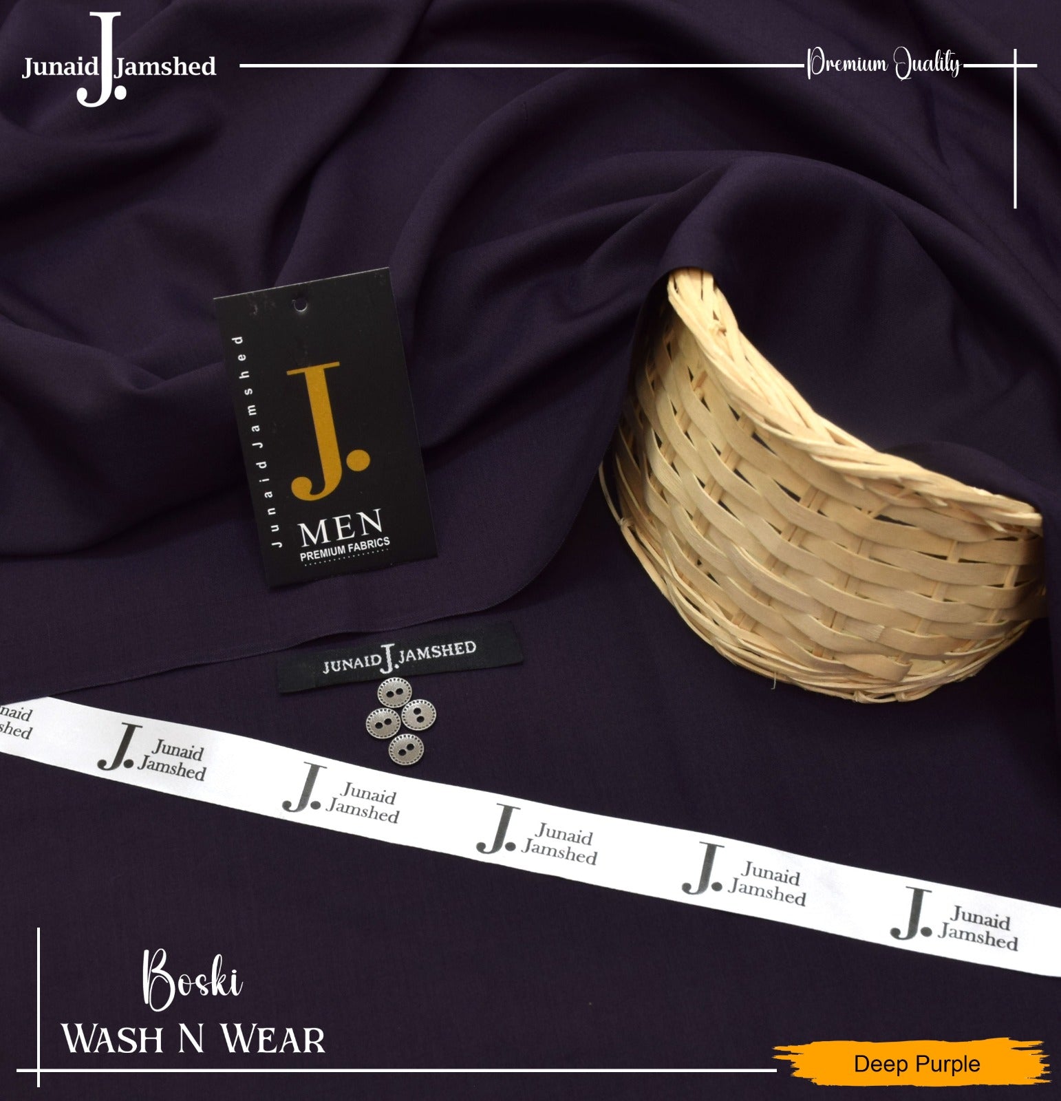 J. Junaid Jamshed wash and Wear Booski - Deep Purple
