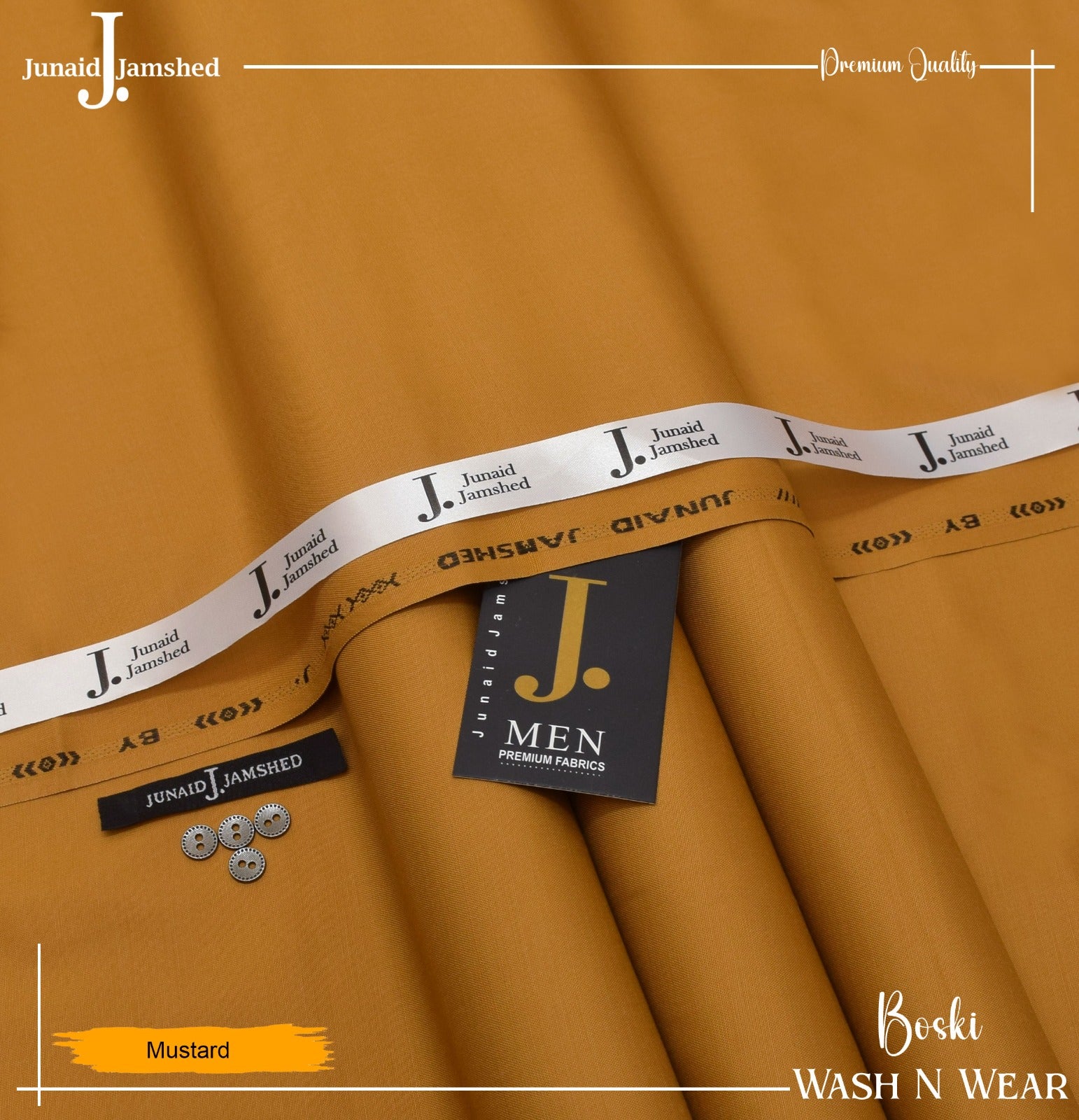 J. Junaid Jamshed wash and Wear Booski - Mustard