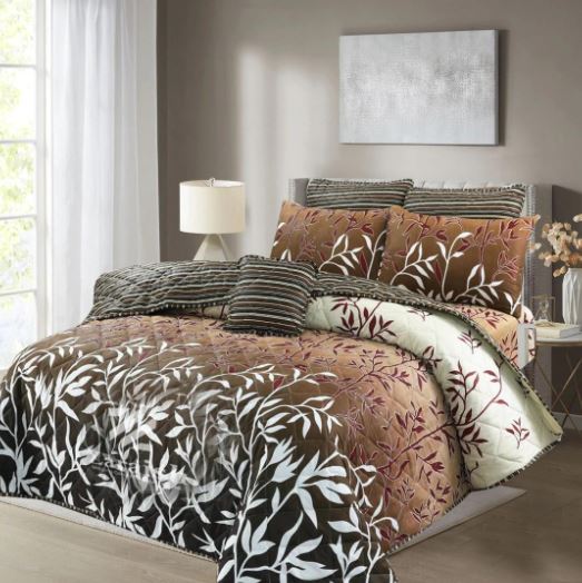 7 Pcs Quilted Comforter Set – Browne tan