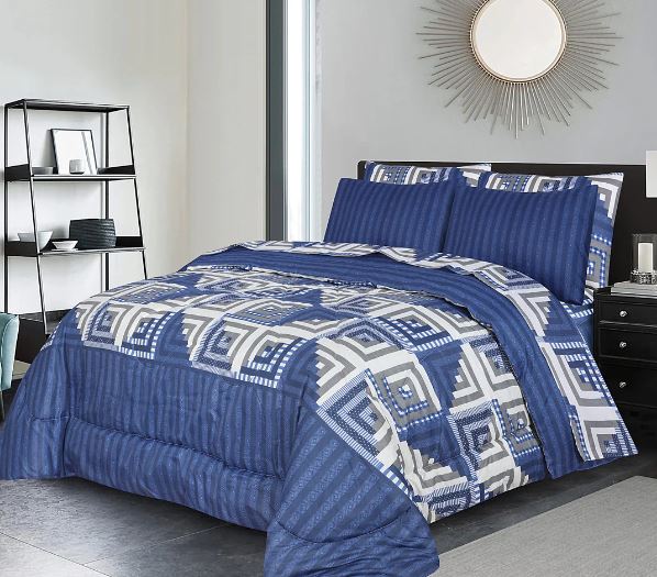 7 Pcs Quilted Comforter Set – Blue Bamble